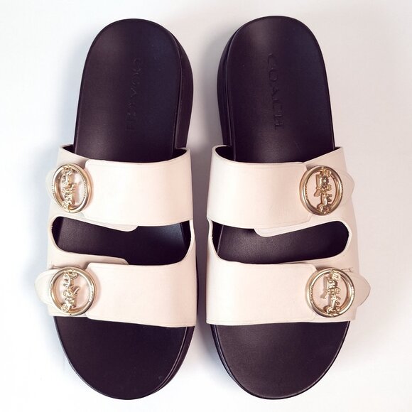 Coach GABLE Leather Slide Slip On Sandals Women's 8.5B Chalk Beige G5136 - Picture 1 of 11